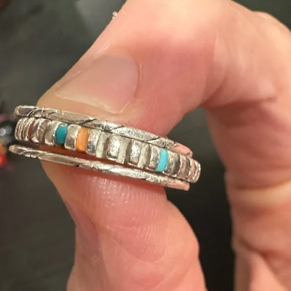 Silver Multicolor Inlay Ring - Picture 8 of 10